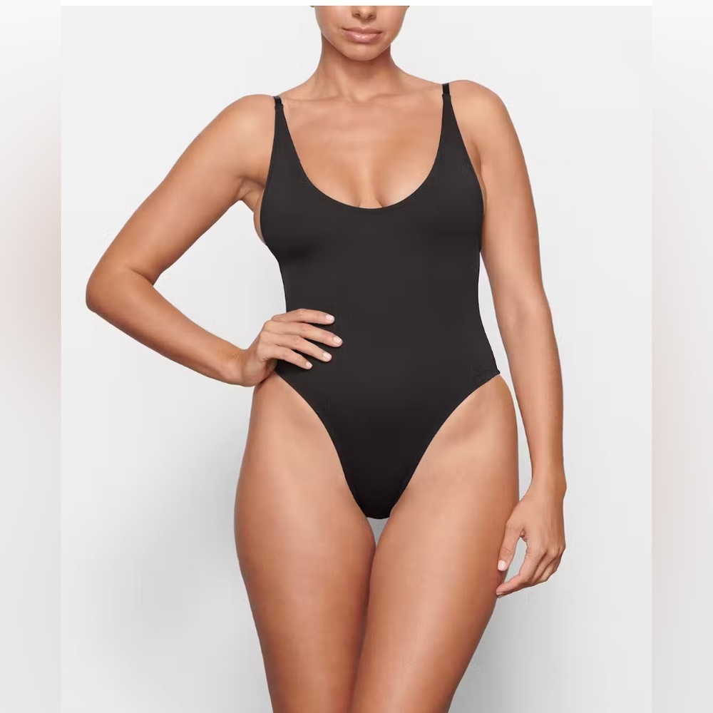 SKIMS Scoop Neck One-Piece Swimsuit in Black